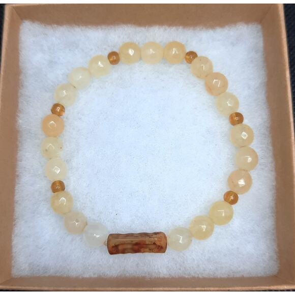 Earth Art hand crafted artisan Jewelry - Yellow Aventurine Beaded Bracelet Artisan Made Amber Gemstone Spacer Stretch NEW